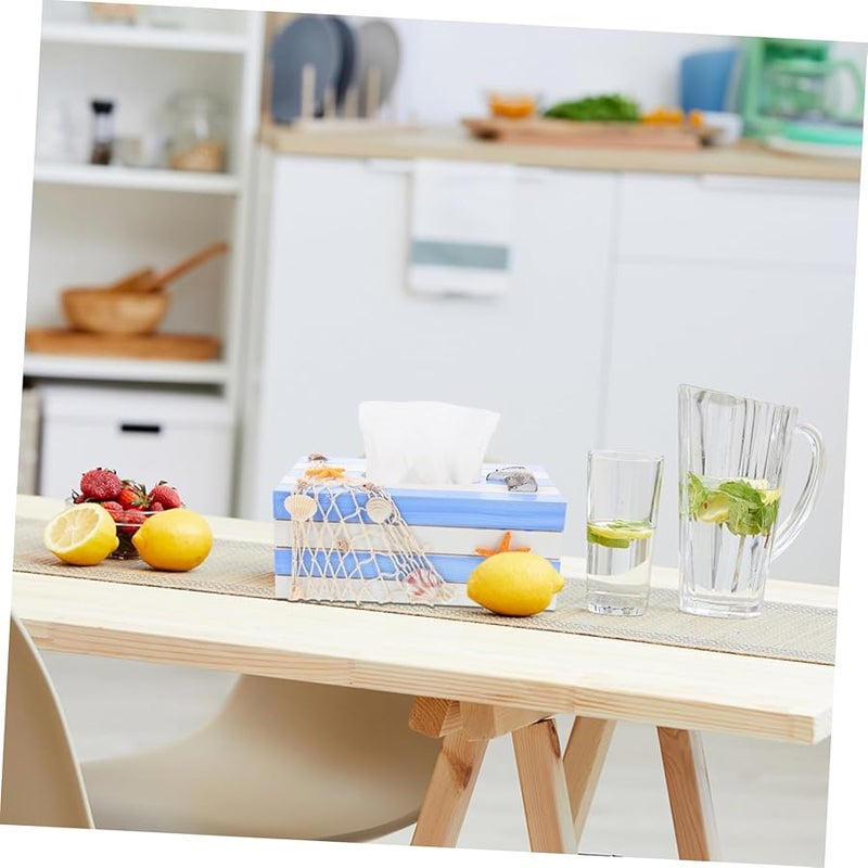 حامل علبة المناديل الخشبية على الطراز المتوسطي متعدد الوظائف لحفظ المناديل - Image 5